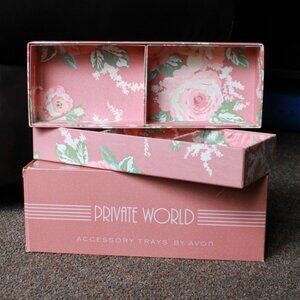 Vintage Avon Private World Floral Print Fabric Storage Trays